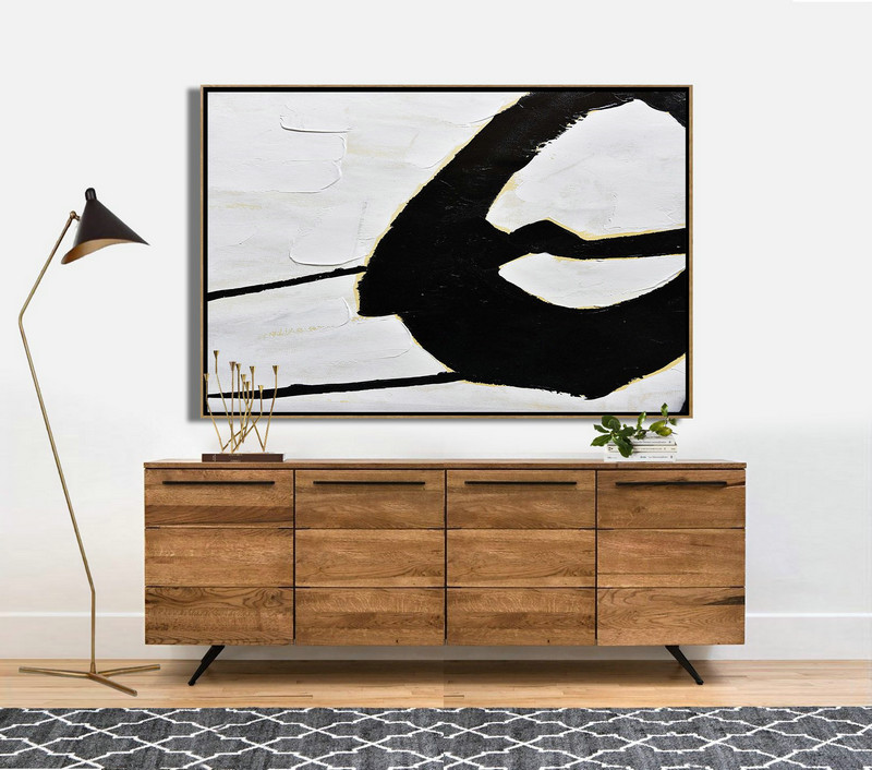 Modern Paintings On Canvas,Horizontal Palette Knife Minimal Canvas Art Painting Black White Beige - Hand Painted Abstract Art